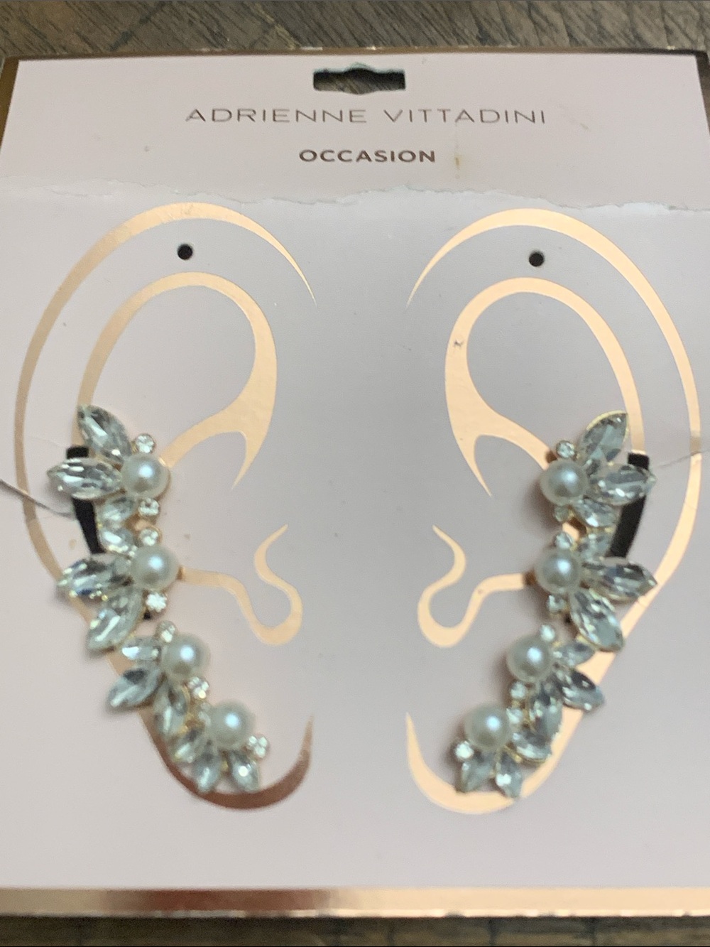 Adrienne Vittadini Crystal and Pearl Ear Crawlers in White